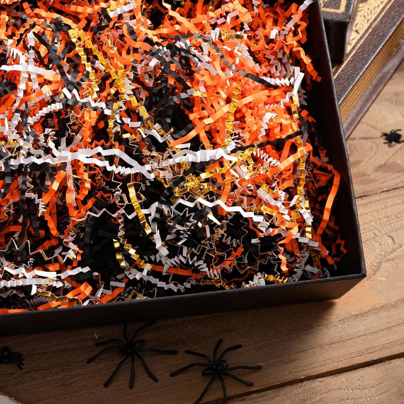 Jocomoni 10.6oz Halloween Crinkle Cut Paper Shred Filler Black Orange Crinkle Cut Paper Sherd Filler for Gift Wrapping Craft DIY Packaging Filling Party Supply - Image 5